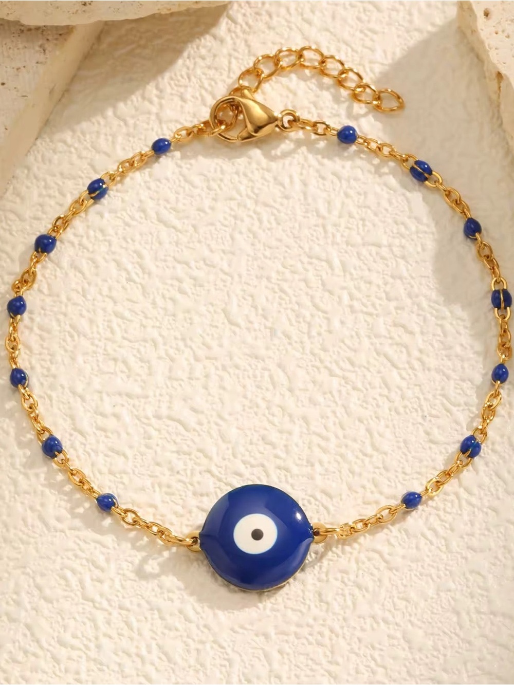 Gold Chain Bracelet with Blue Evil Eye Charm by